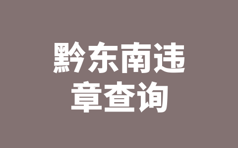 黔东南违章查询