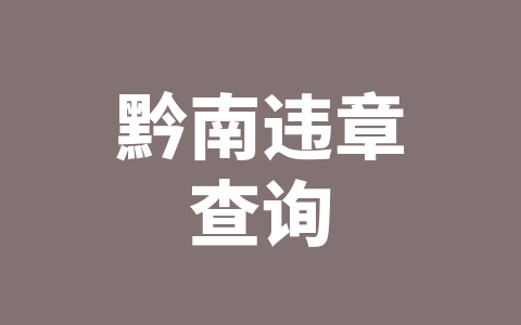 黔南违章查询